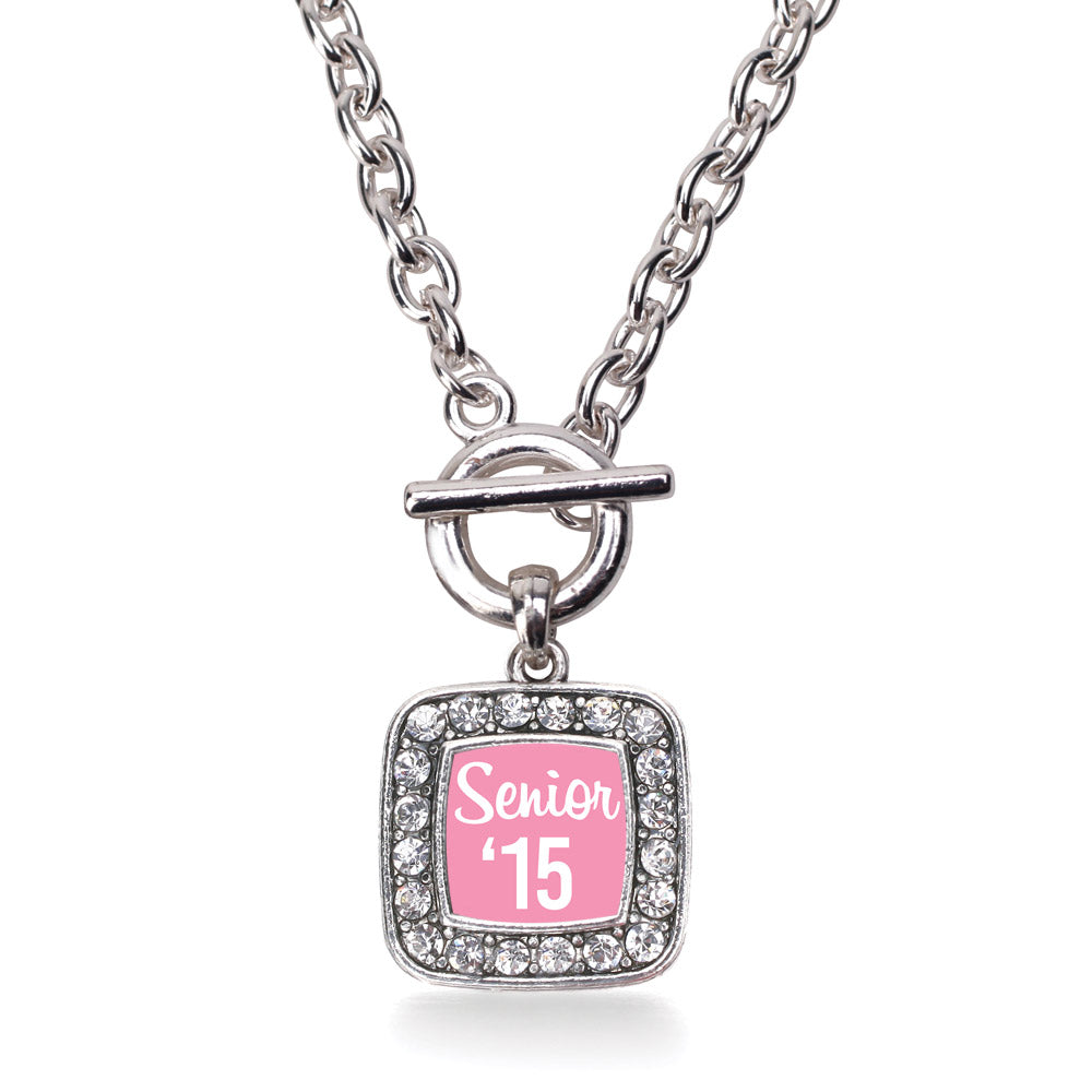 Silver Pink Senior '15 Square Charm Toggle Necklace