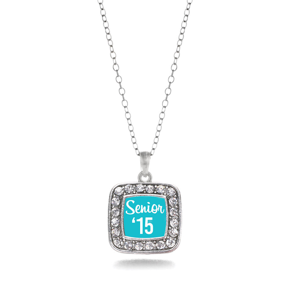 Silver Teal Senior '15 Square Charm Classic Necklace