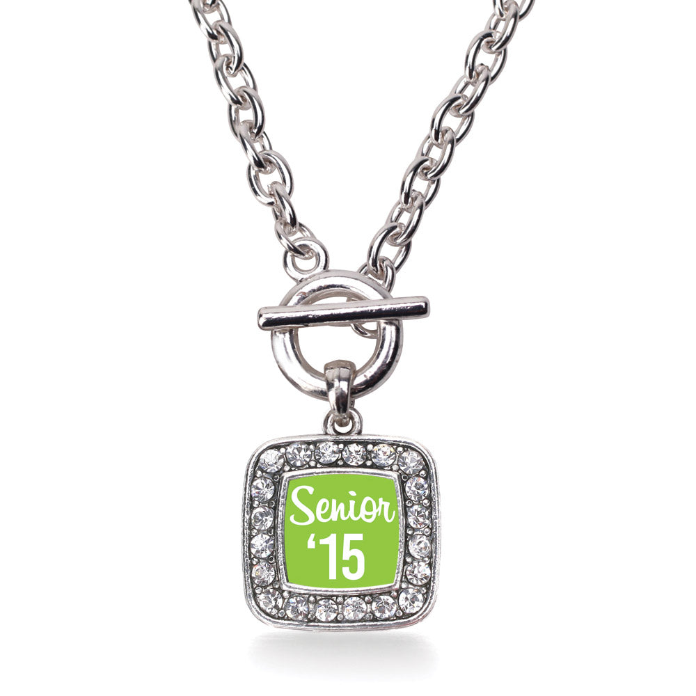 Silver Lime Green Senior '15 Square Charm Toggle Necklace