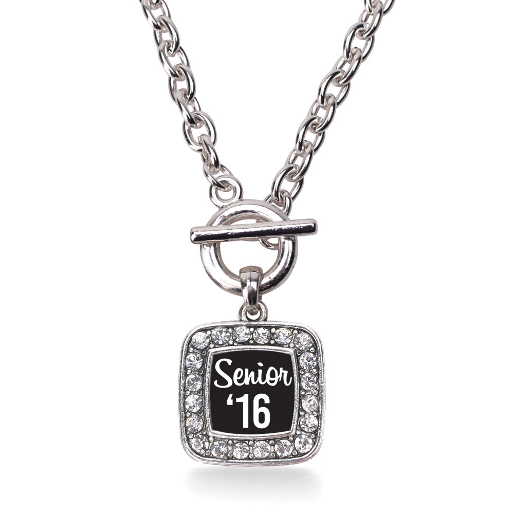 Silver Senior '16 Square Charm Toggle Necklace