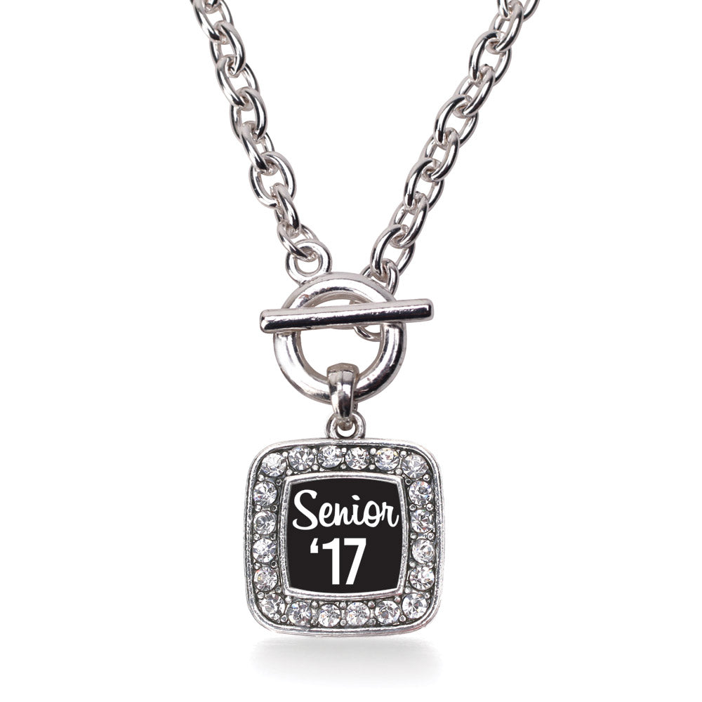 Silver Senior '17 Square Charm Toggle Necklace