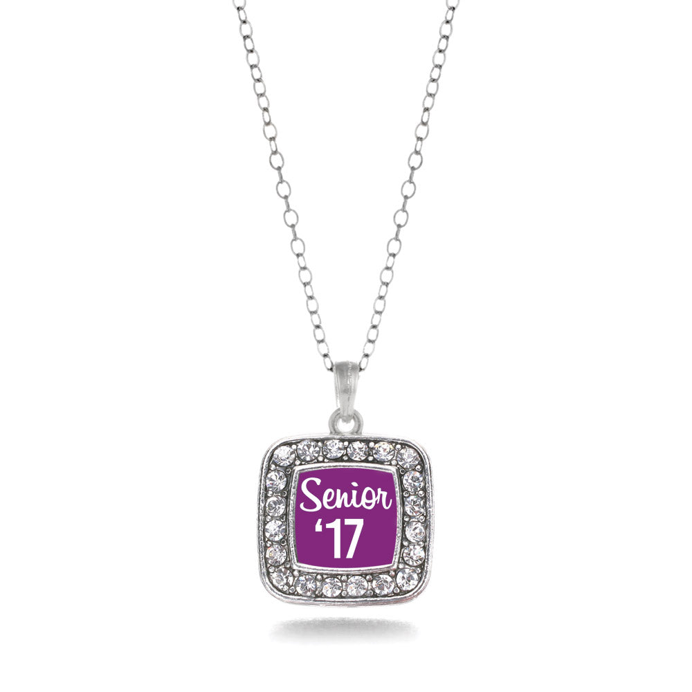 Silver Purple Senior '17 Square Charm Classic Necklace