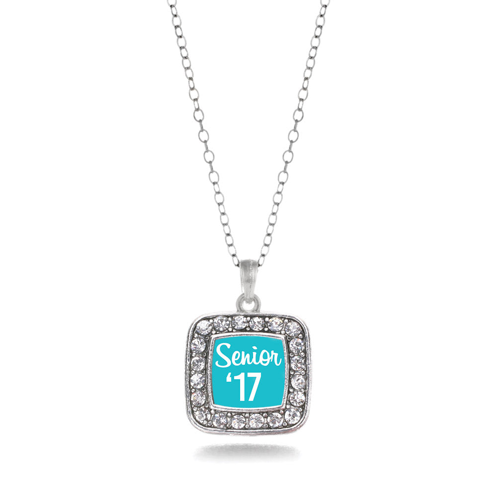 Silver Teal Senior '17 Square Charm Classic Necklace