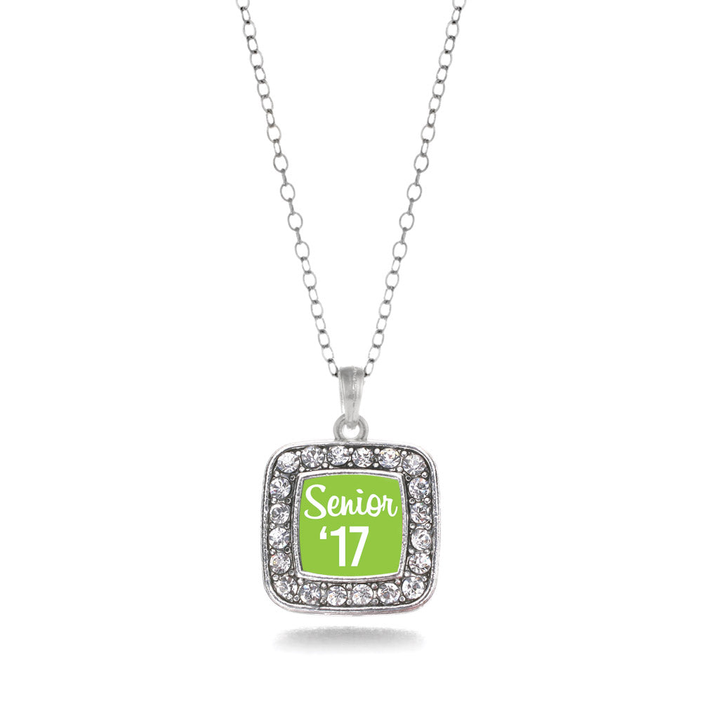 Silver Lime Green Senior '17 Square Charm Classic Necklace