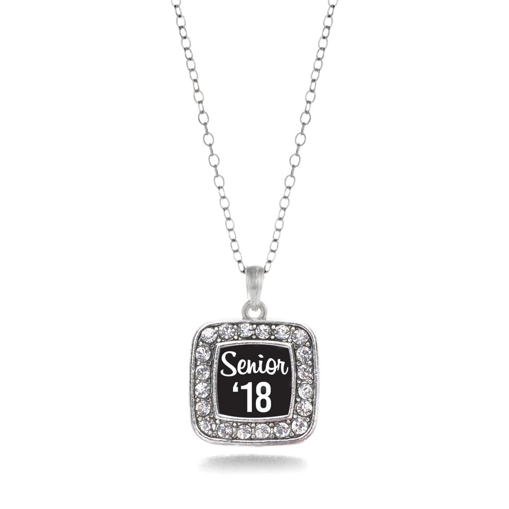 Silver Senior '18 Square Charm Classic Necklace