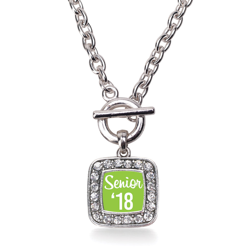 Silver Lime Green Senior '18 Square Charm Toggle Necklace