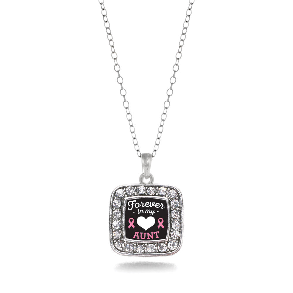 Silver Forever in my Heart Aunt Breast Cancer Support Square Charm Classic Necklace