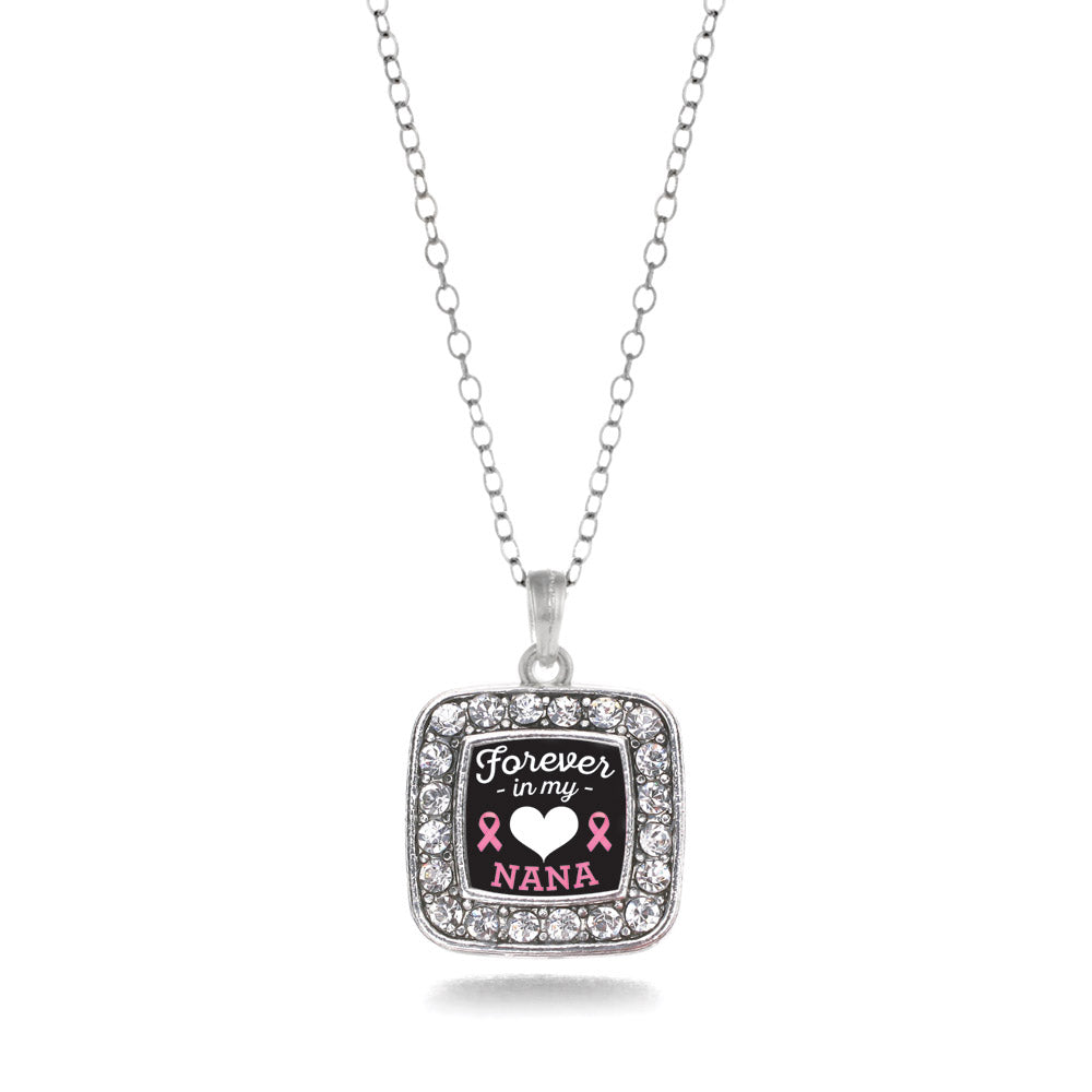 Silver Forever in my Heart Nana Breast Cancer Support Square Charm Classic Necklace