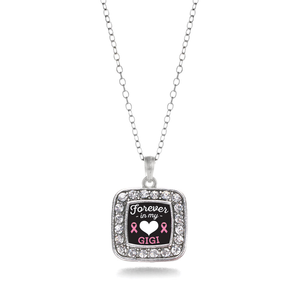 Silver Forever in my Heart Gigi Breast Cancer Support Square Charm Classic Necklace