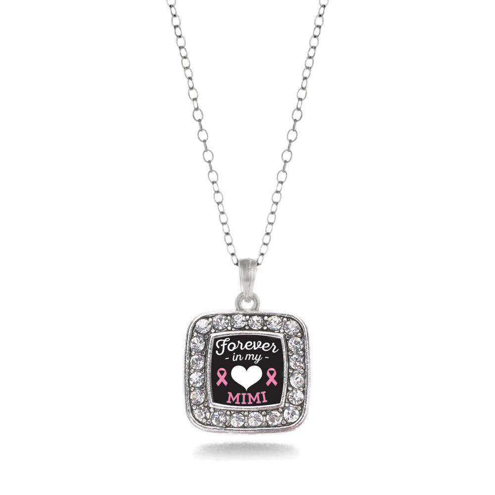 Silver Forever in my Heart Mimi Breast Cancer Support Square Charm Classic Necklace