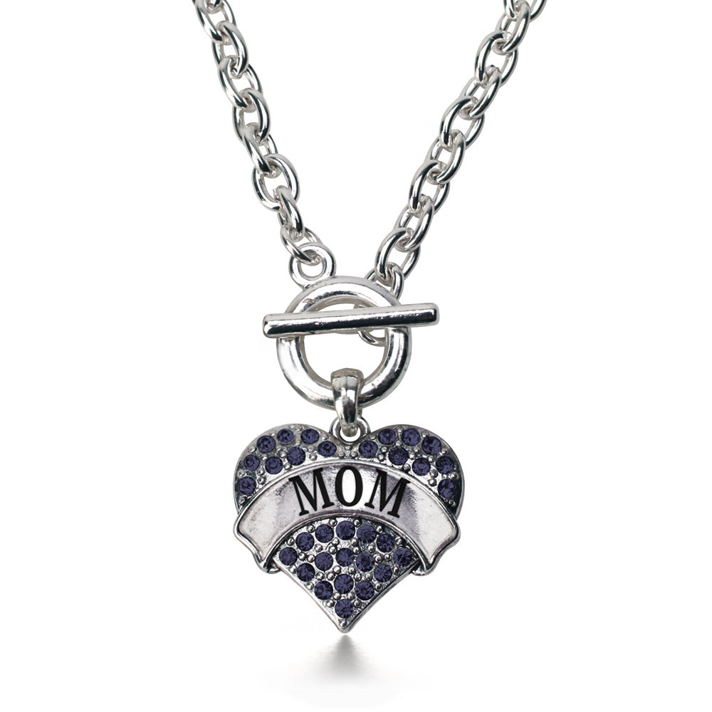 Silver Mom Navy Blue Blue Pave Heart Charm Toggle Necklace