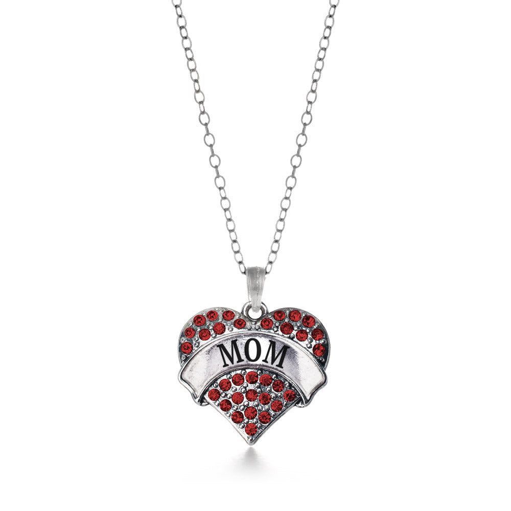 Silver Mom Red Red Pave Heart Charm Classic Necklace