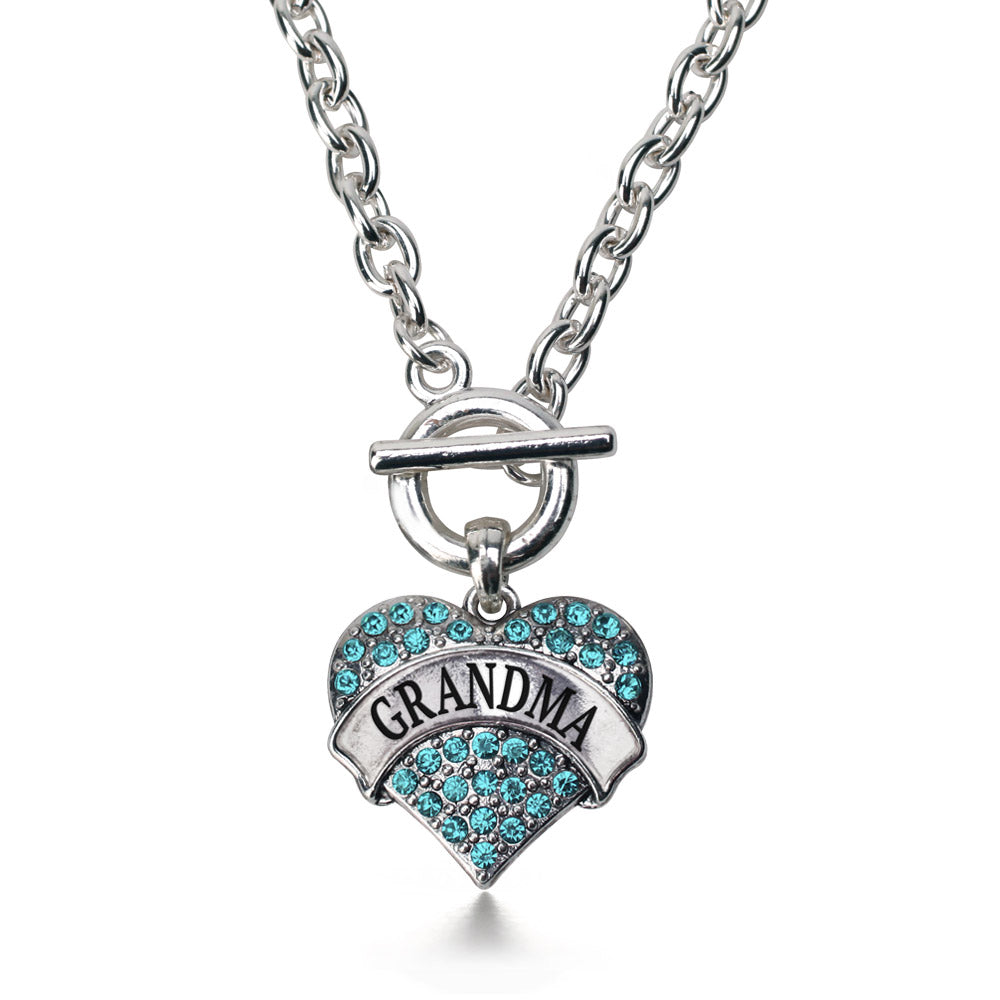 Silver Grandma Aqua Aqua Pave Heart Charm Toggle Necklace
