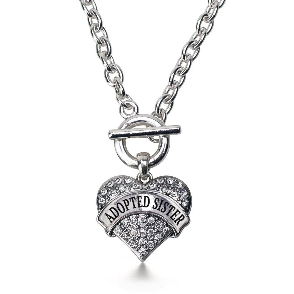 Silver Adopted Sister Pave Heart Charm Toggle Necklace