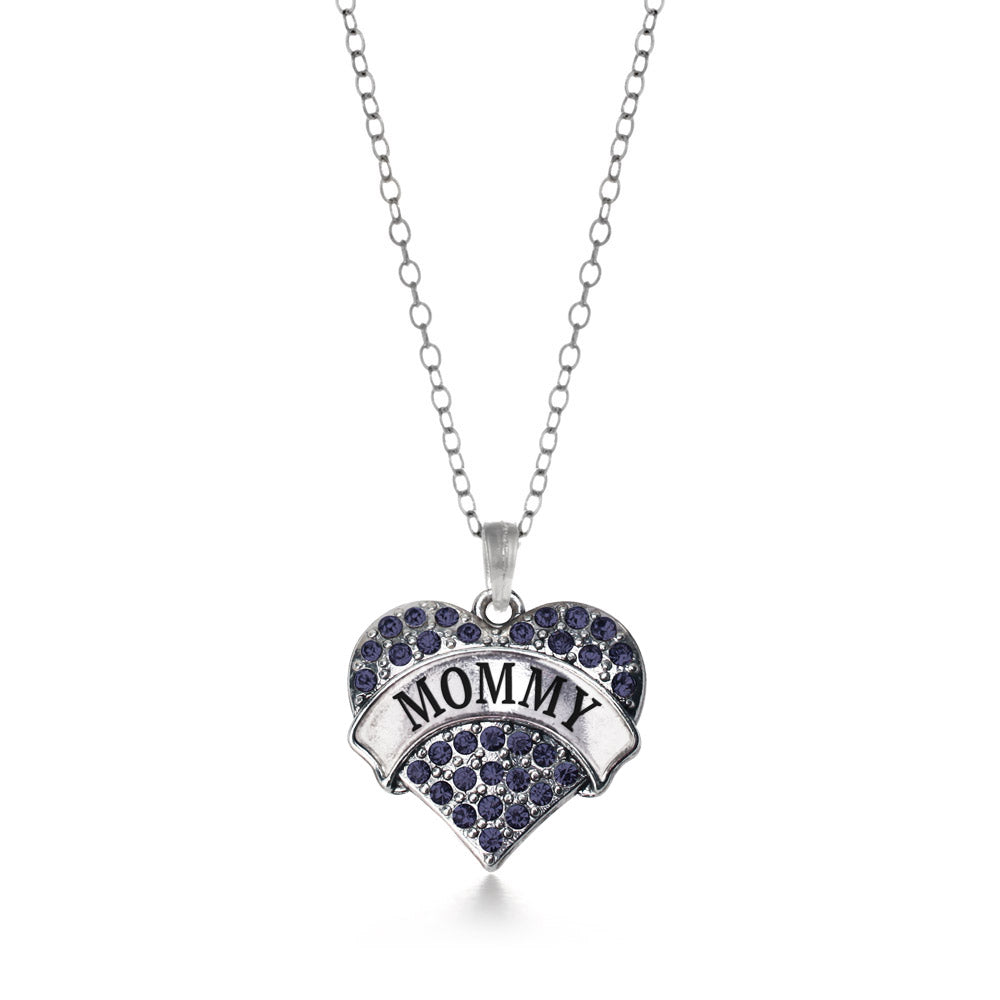 Silver Mommy Navy Blue Blue Pave Heart Charm Classic Necklace