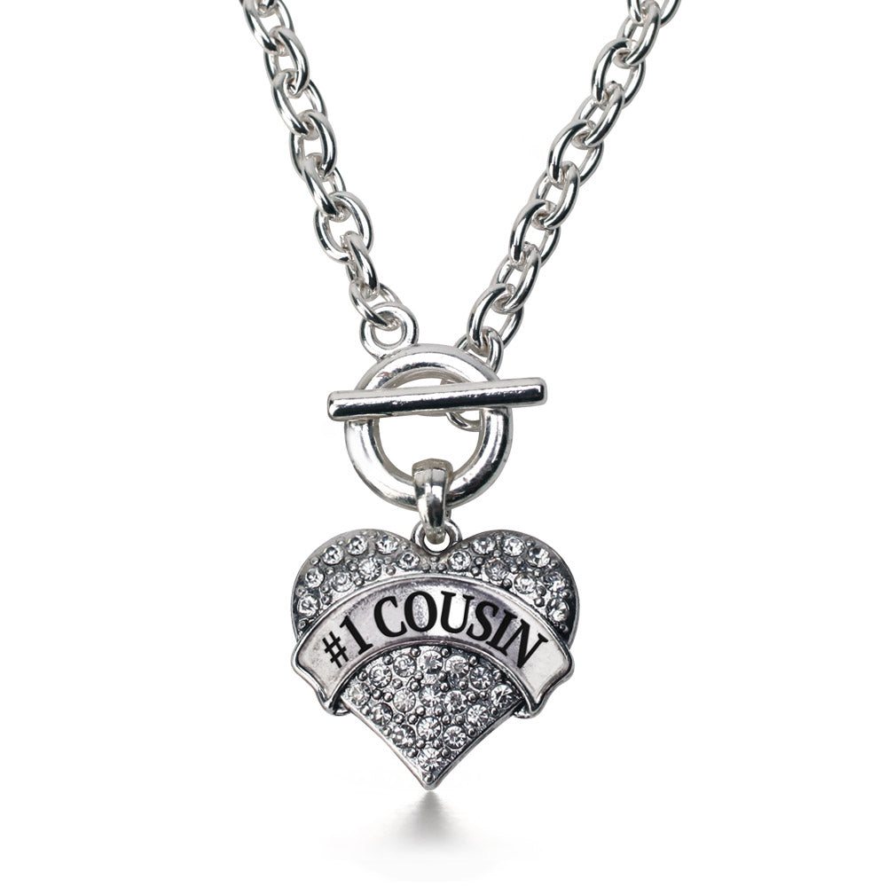 Silver #1 Cousin Pave Heart Charm Toggle Necklace