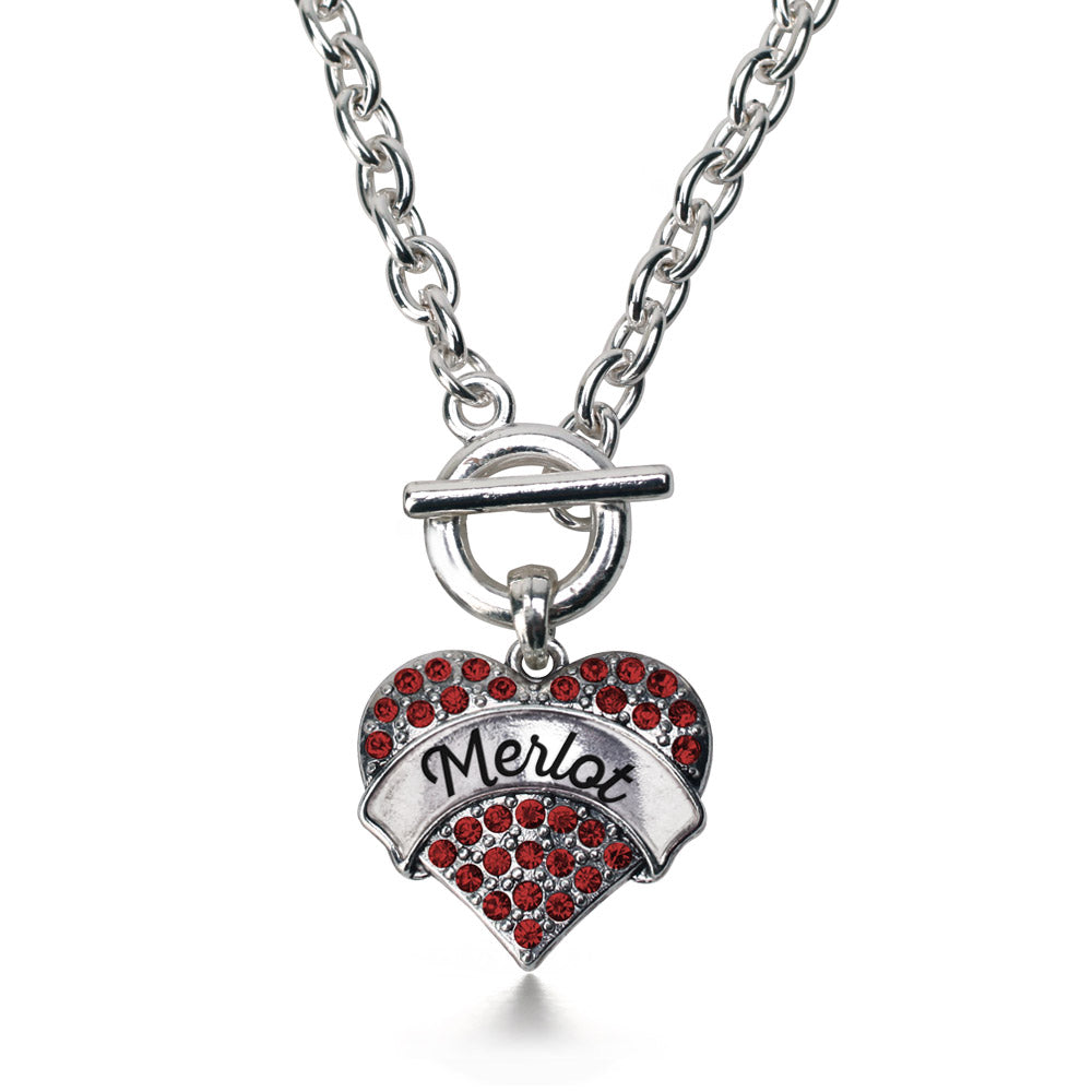 Silver Red Merlot Red Pave Heart Charm Toggle Necklace