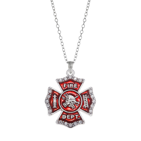Silver Firefighter Badge Charm Classic Necklace