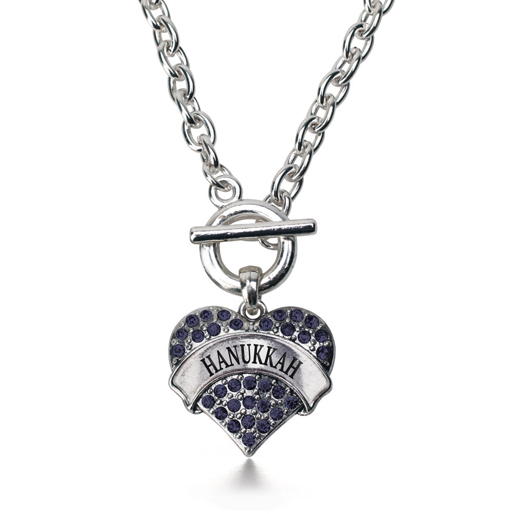 Silver Hanukkah Blue Blue Pave Heart Charm Toggle Necklace