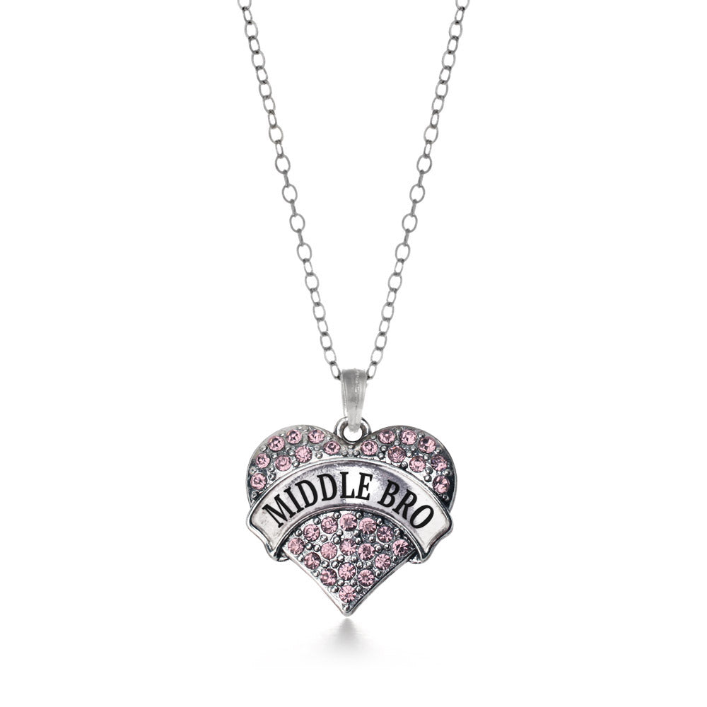 Silver Middle Bro Pink Pink Pave Heart Charm Classic Necklace