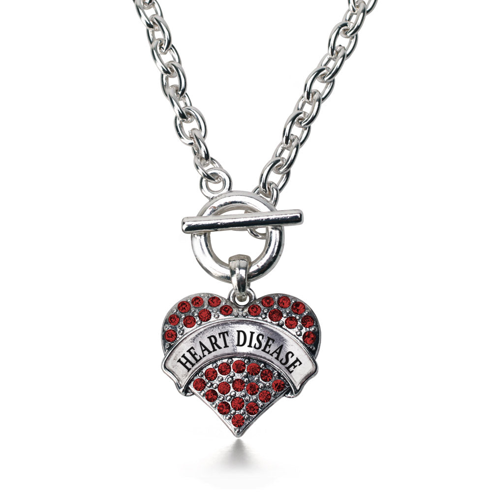 Silver Heart Disease Red Pave Heart Charm Toggle Necklace