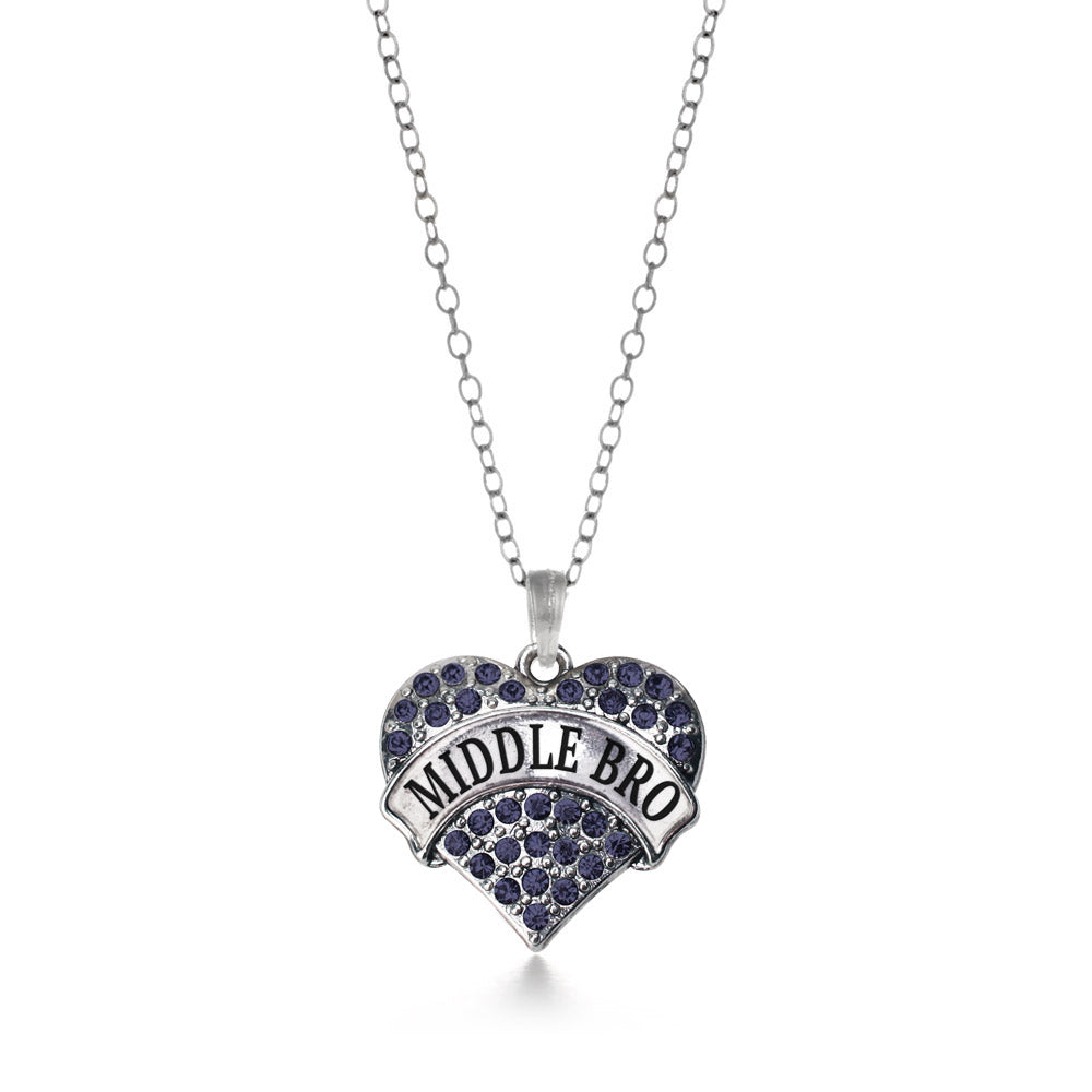 Silver Middle Bro Navy Blue Blue Pave Heart Charm Classic Necklace