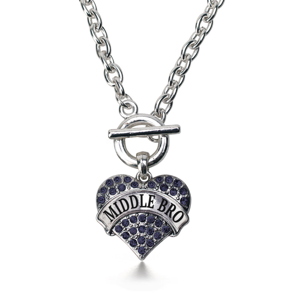 Silver Middle Bro Navy Blue Blue Pave Heart Charm Toggle Necklace