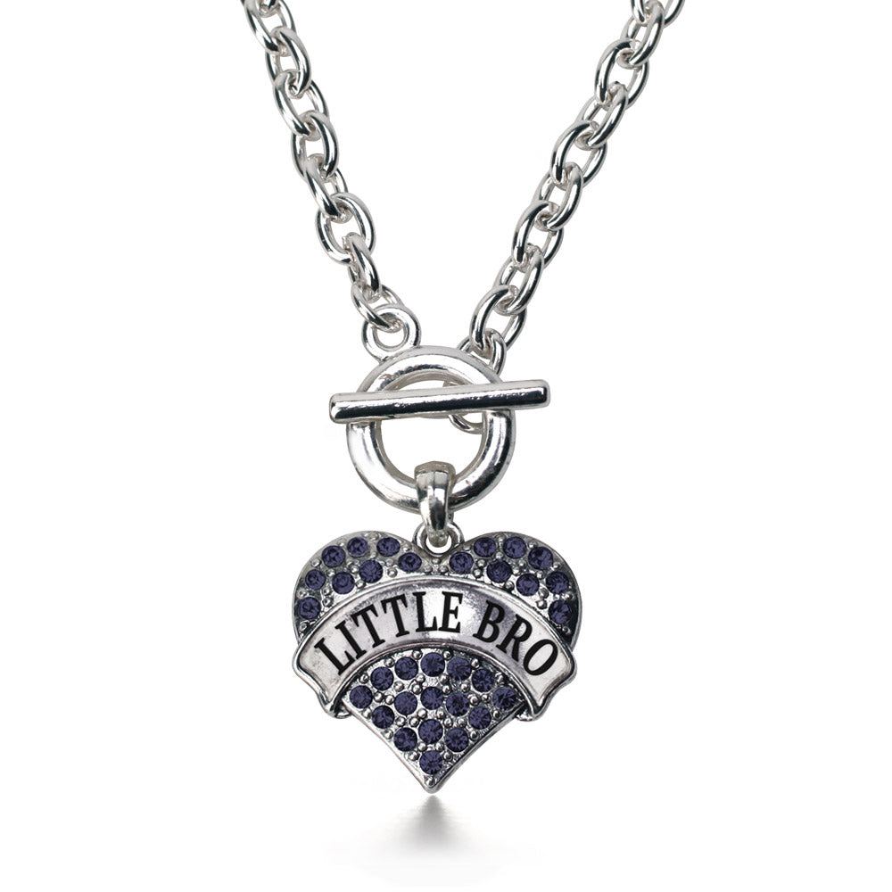 Silver Little Bro Navy Blue Blue Pave Heart Charm Toggle Necklace
