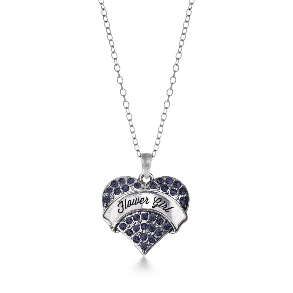 Silver Navy Flower Girl Blue Pave Heart Charm Classic Necklace
