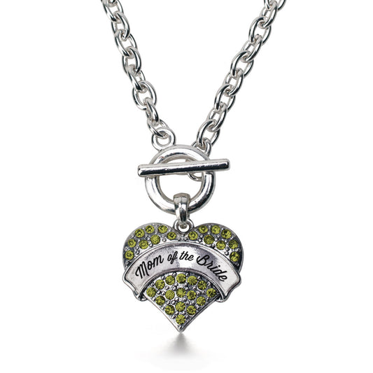 Silver Green Mom of the Bride Green Pave Heart Charm Toggle Necklace