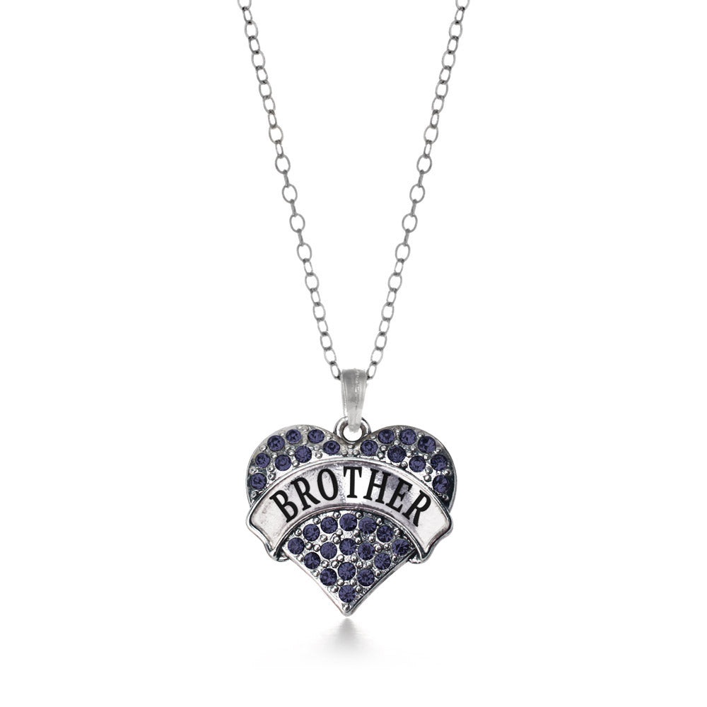 Silver Brother Navy Blue Blue Pave Heart Charm Classic Necklace