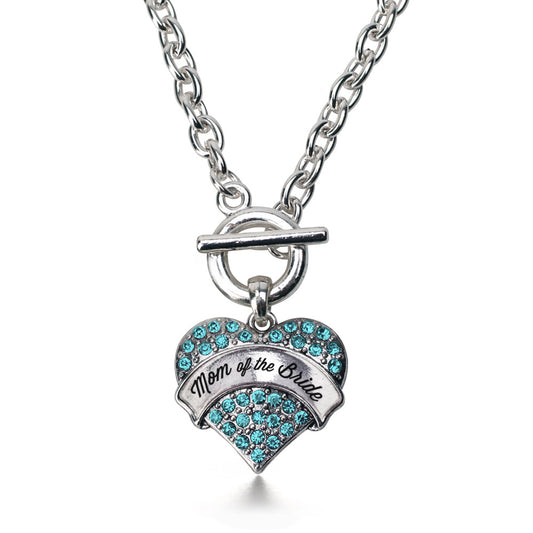 Silver Aqua Mom of the Bride Aqua Pave Heart Charm Toggle Necklace