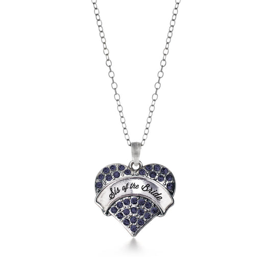 Silver Navy Sis of the Bride Blue Pave Heart Charm Classic Necklace