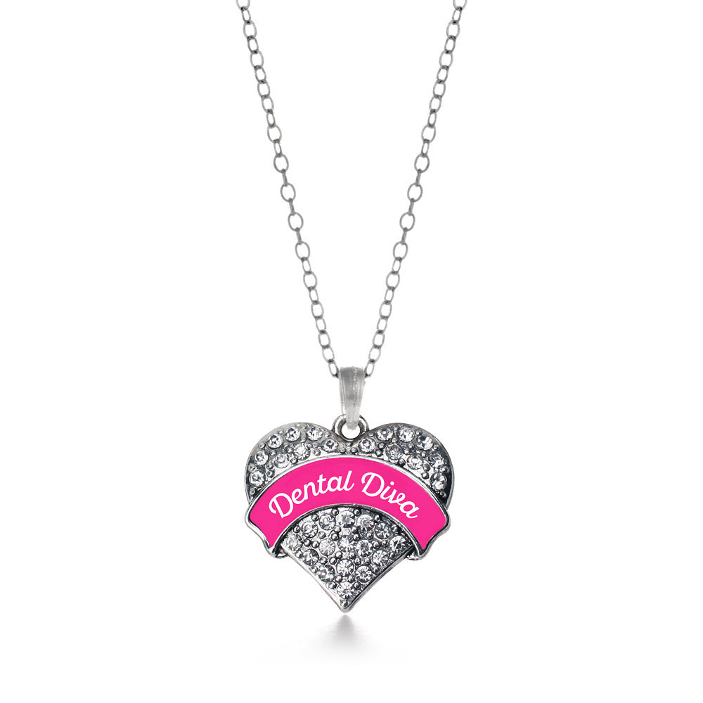 Silver Fuchsia Dental Diva Pave Heart Charm Classic Necklace