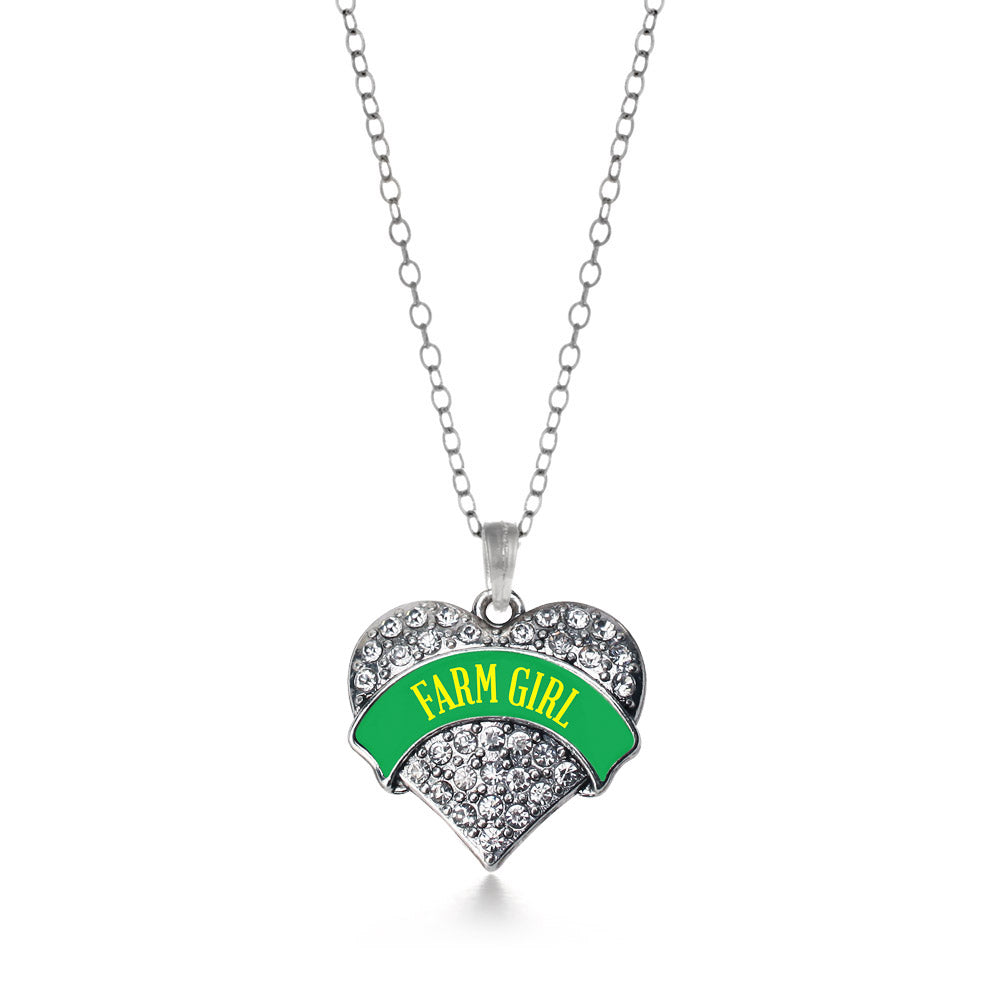 Silver Farm Girl Pave Heart Charm Classic Necklace