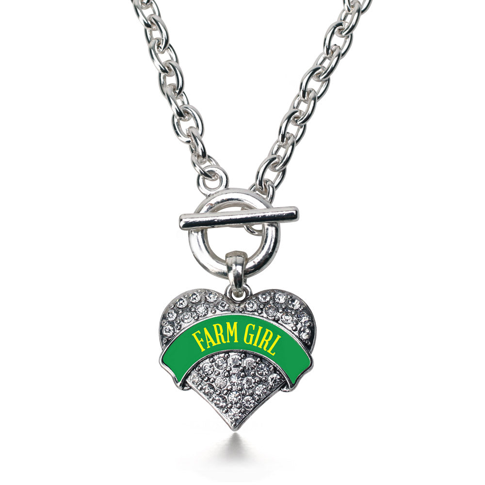 Silver Farm Girl Pave Heart Charm Toggle Necklace