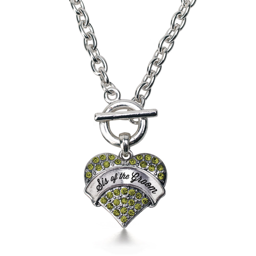 Silver Green Sis of the Groom Green Pave Heart Charm Toggle Necklace