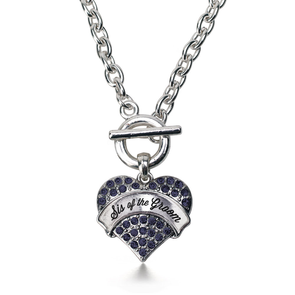 Silver Navy Sis of the Groom Blue Pave Heart Charm Toggle Necklace