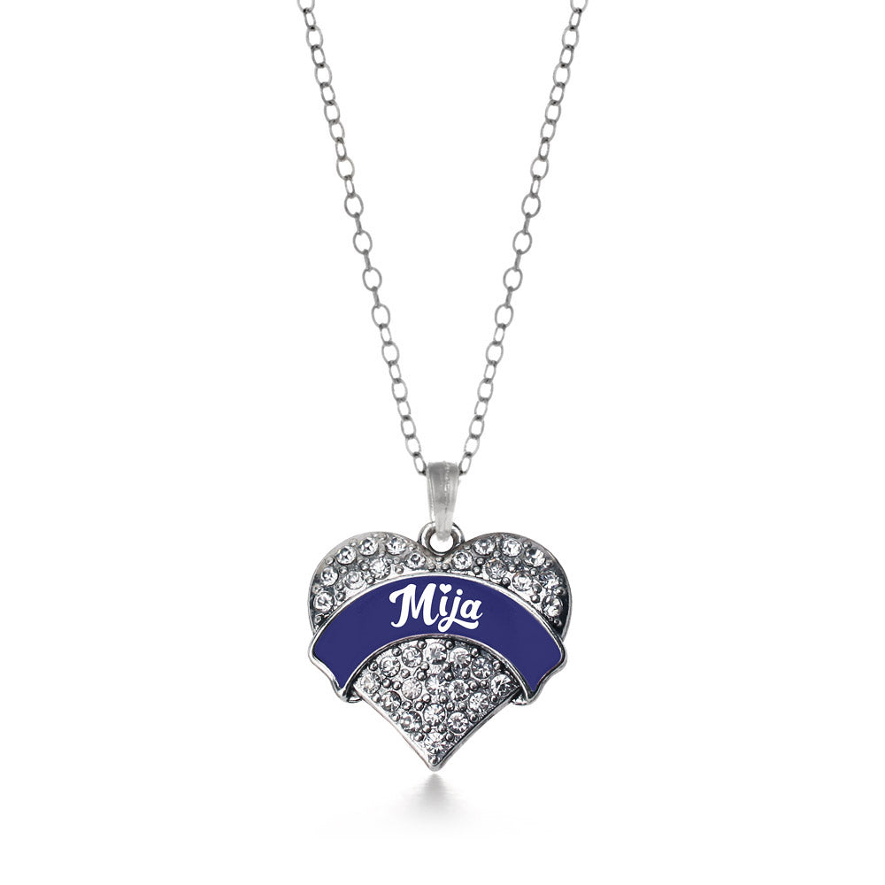 Silver Navy Blue Mija Pave Heart Charm Classic Necklace