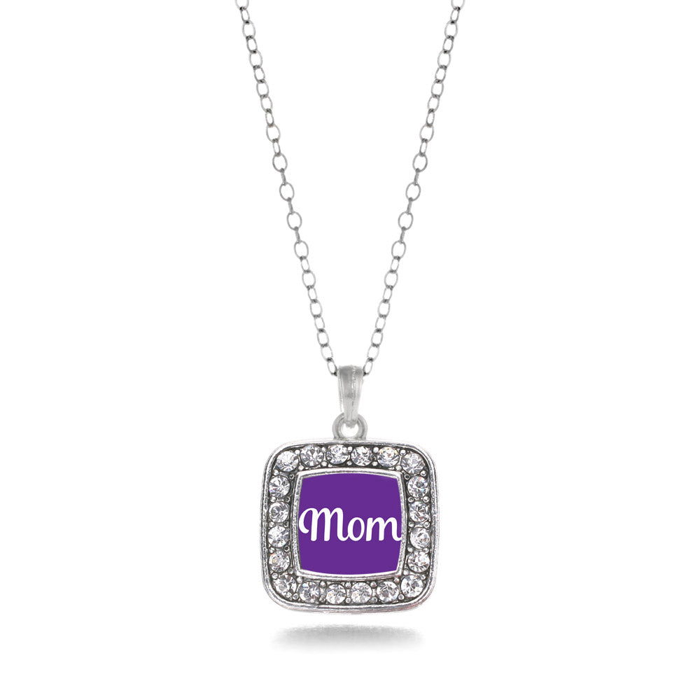 Silver Purple Mom Square Charm Classic Necklace