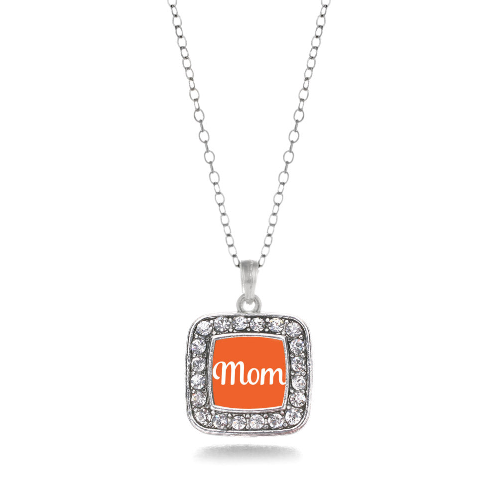 Silver Orange Mom Square Charm Classic Necklace