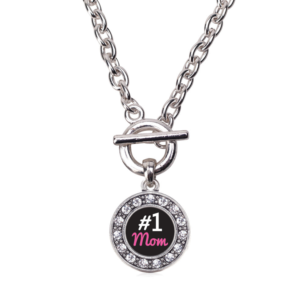 Silver #1 Mom Circle Charm Toggle Necklace