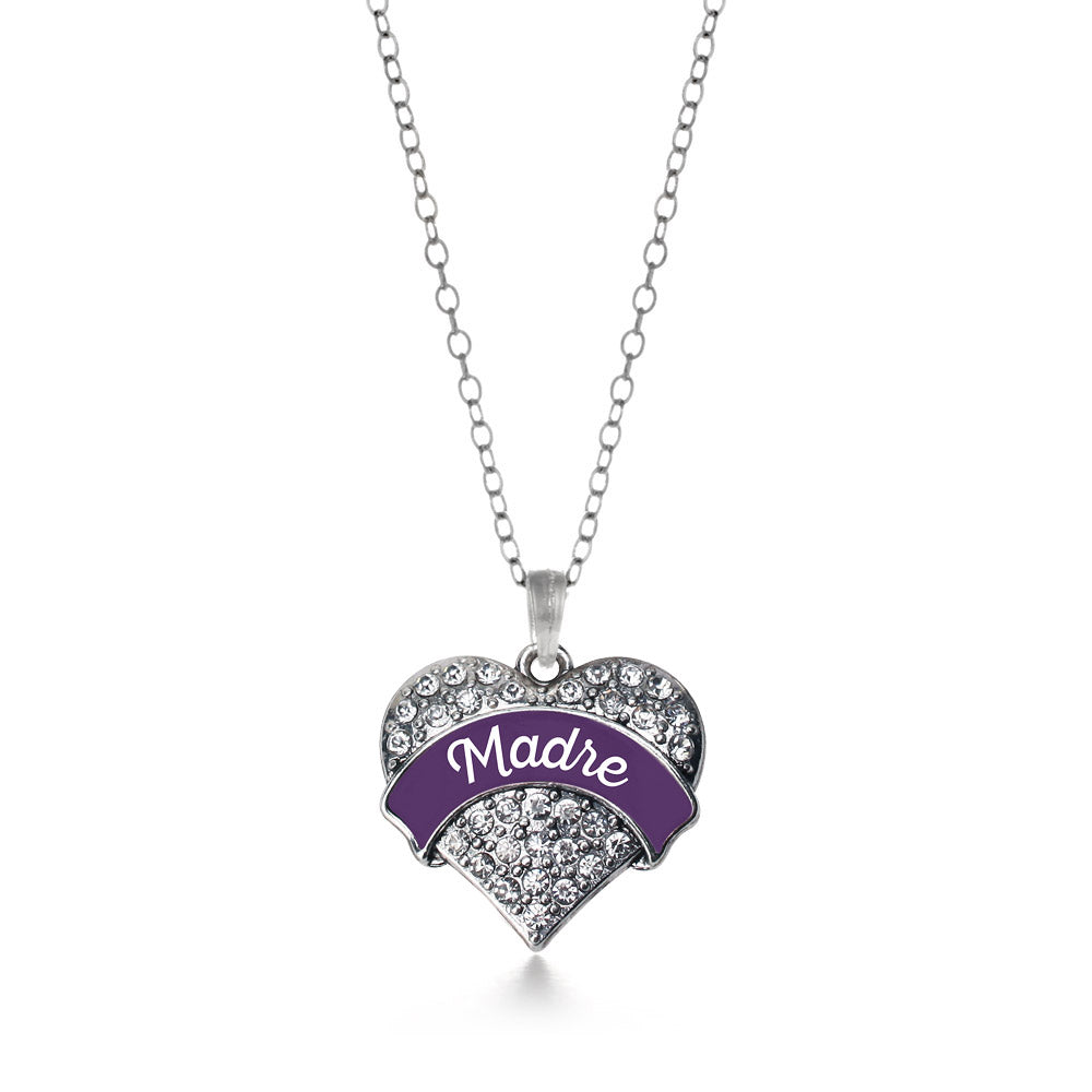 Silver Plum Madre Pave Heart Charm Classic Necklace