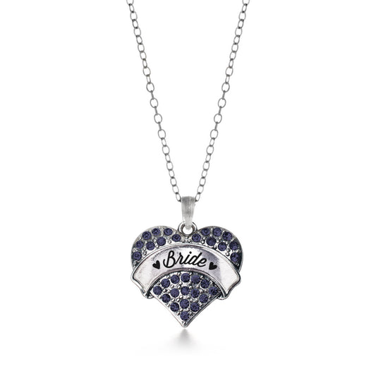 Silver Navy Bride Blue Pave Heart Charm Classic Necklace