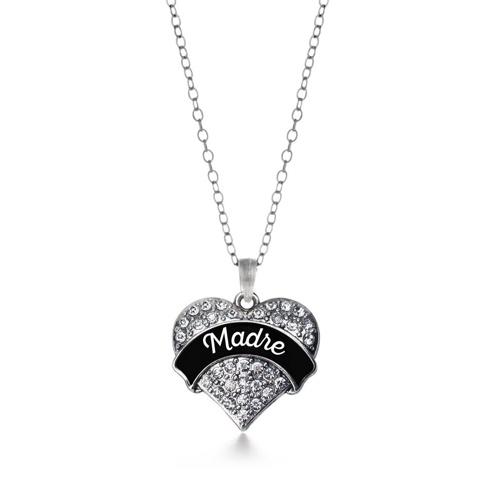 Silver Black and White Madre Pave Heart Charm Classic Necklace
