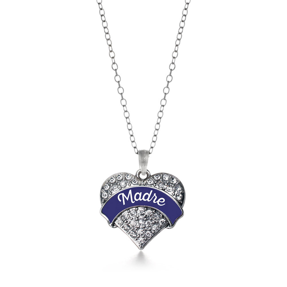 Silver Navy Blue Madre Pave Heart Charm Classic Necklace