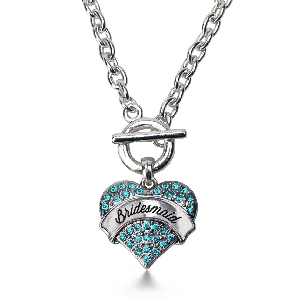 Silver Aqua Bridemaid Aqua Pave Heart Charm Toggle Necklace