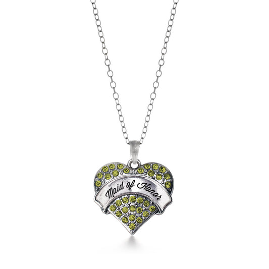 Silver Green Maid of Honor Green Pave Heart Charm Classic Necklace