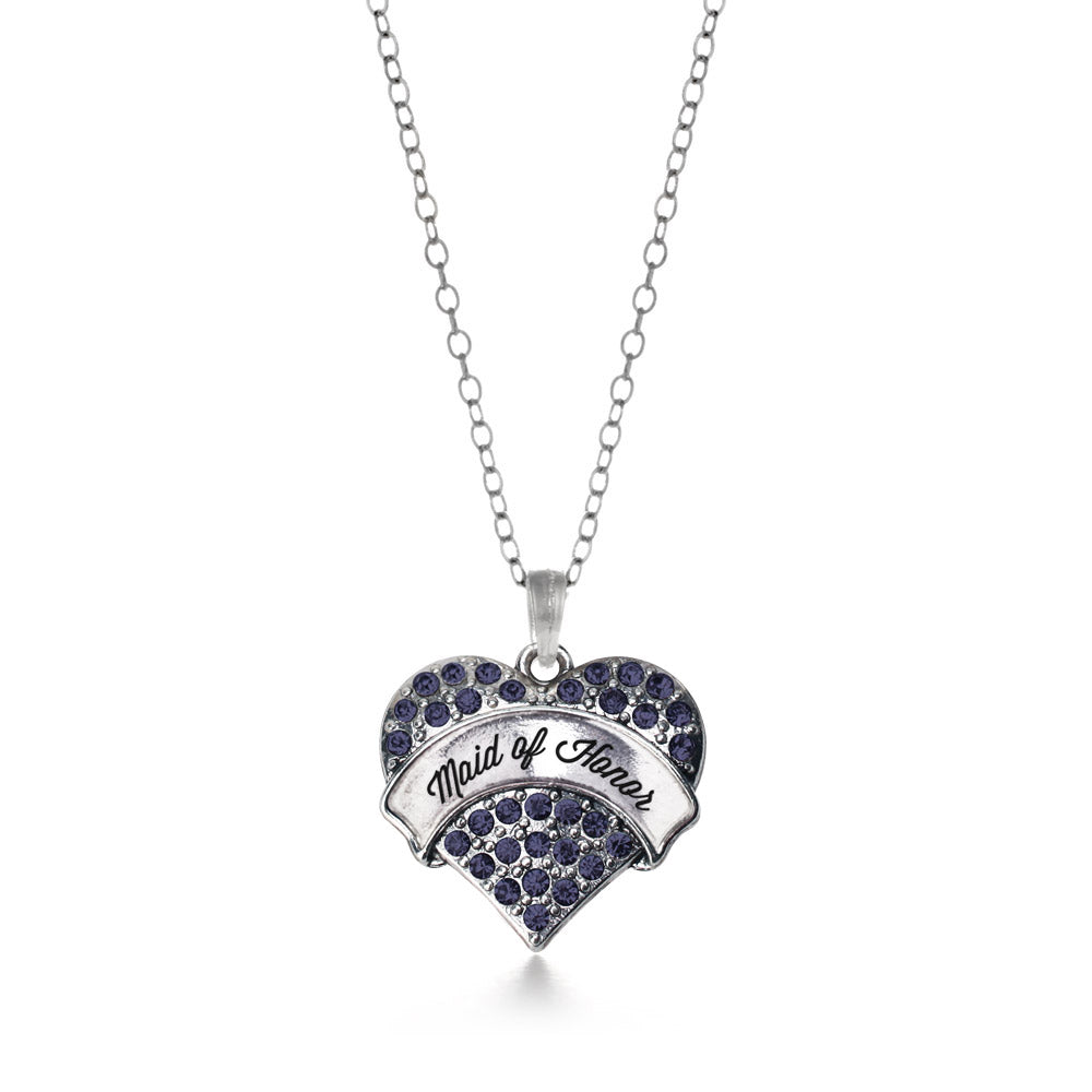 Silver Navy Maid of Honor Blue Pave Heart Charm Classic Necklace
