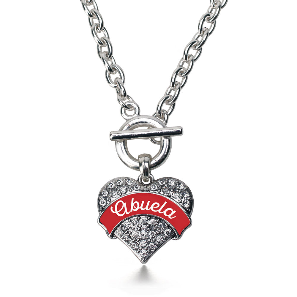Silver Red Abuela Pave Heart Charm Toggle Necklace
